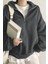 Kadın Pamuklu Oversize Silver Yarım Fermuarlı Sweatshirt 1