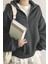 Kadın Pamuklu Oversize Silver Yarım Fermuarlı Sweatshirt 2