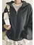 Kadın Pamuklu Oversize Silver Yarım Fermuarlı Sweatshirt 3