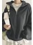 Kadın Pamuklu Oversize Silver Yarım Fermuarlı Sweatshirt 4
