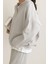 Kadın Pamuklu Oversize Silver Yarım Fermuarlı Sweatshirt 5