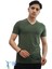 Erkek Slim Fit V Yaka Tişört - Dar Kesim Basic Günlük T-Shirt Haki 1