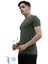 Erkek Slim Fit V Yaka Tişört - Dar Kesim Basic Günlük T-Shirt Haki 3