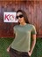 Basic Baskısız Düz Model / Kadın Haki Renk T-Shirt 1