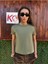 Basic Baskısız Düz Model / Kadın Haki Renk T-Shirt 2