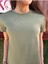 Basic Baskısız Düz Model / Kadın Haki Renk T-Shirt 4