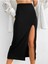Siyah Extra Yüksek Bel Sandy Kumaş Full Esnek Yırtmaçlı Etek 101 cm 2