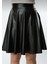 Kadın Siyah Kloş Suni Deri Etek Leather Skirt 1