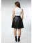 Kadın Siyah Kloş Suni Deri Etek Leather Skirt 3