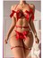 Kırmızı Göğüs Fiyonklu Balenli Seksi Jartiyer Takım 1