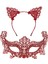 Romantik Kırmızı Dantel Maske Seti – Kedi Kulaklı Taç ve Maske No 3 2