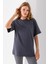 Kadın Bisiklet Yaka Düz Basic Pamuklu T-Shirt Antrasit - 25501 2