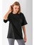Kadın Bisiklet Yaka Düz Basic Pamuklu T-Shirt Siyah - 25501 2