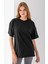 Kadın Bisiklet Yaka Düz Basic Pamuklu T-Shirt Siyah - 25501 4