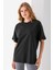 Kadın Bisiklet Yaka Düz Basic Pamuklu T-Shirt Siyah - 25501 5
