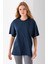 Kadın Bisiklet Yaka Düz Basic Pamuklu T-Shirt Lacivert - 25501 1