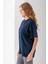 Kadın Bisiklet Yaka Düz Basic Pamuklu T-Shirt Lacivert - 25501 4