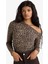 Slim Fit Dar Kesim Tek Omuzlu Leopar Desenli Uzun Kollu Bluz G0290AX25AU 4