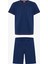 Indigo Erkek Navy Star Bisiklet Yaka Pamuklu Şortlu Pijama Takımı 1