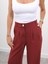 Kadın Yüksel Bel Arkası Lastikli Pileli Palazzo Bordo Pantolon 2