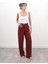Kadın Yüksel Bel Arkası Lastikli Pileli Palazzo Bordo Pantolon 3