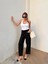 Kadın Bel Lastikli Ege Siyah Oversize Keten Pantolon 1
