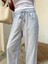 Kadın Bel Lastikli Ege Bebe Mavi Oversize Keten Pantolon 3