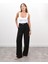 Kadın Yüksel Bel Arkası Lastikli Pileli Palazzo Siyah Pantolon 1