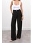Kadın Yüksel Bel Arkası Lastikli Pileli Palazzo Siyah Pantolon 2