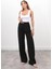 Kadın Yüksel Bel Arkası Lastikli Pileli Palazzo Siyah Pantolon 3