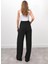 Kadın Yüksel Bel Arkası Lastikli Pileli Palazzo Siyah Pantolon 4