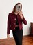 Kadın Dore Düğmeli Blazer Bordo Tüvit Ceket 1