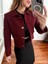 Kadın Dore Düğmeli Blazer Bordo Tüvit Ceket 2