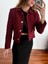 Kadın Dore Düğmeli Blazer Bordo Tüvit Ceket 3