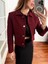Kadın Dore Düğmeli Blazer Bordo Tüvit Ceket 4