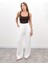 Kadın Yüksel Bel Arkası Lastikli Pileli Palazzo Ekru Pantolon 1