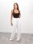 Kadın Yüksel Bel Arkası Lastikli Pileli Palazzo Ekru Pantolon 3