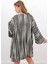 Kadın Lino Çizgili Siyah Keten Kimona Takım 4