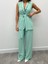 Kadın Mila Kuşaklı Yelek Palazzo Pantolon Yeşil Takım 4