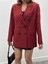 Kadın Kruvaze Yaka Düğmeli Bordo Ceket 2