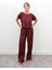 Kadın Crush Kumaş Bluz Pantolon Bordo Takım 1