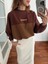 Kadın Modal Kumaş Paraşüt Detay Büzgülü Kahve Sweatshirt 3