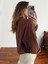 Kadın Modal Kumaş Paraşüt Detay Büzgülü Kahve Sweatshirt 4