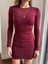 Kadın Vatkalı Drapeli Bordo Elbise 2
