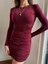 Kadın Vatkalı Drapeli Bordo Elbise 3