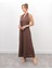 Kadın Çapraz Sırt Detay Kahverengi Askılı Elbise 1