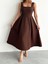 Kadın Askılı Kahverengi Balon Elbise 2
