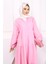 Pembe Yarım Düğmeli Katlı Müslin Elbise 5