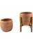 Tasarımı Ev Dekorasyon Yan Çizgi Desenli Terrakota Toprak Saksı Saksılık Salon Çiçeklik Ikili Set Ayaksız - 4 Ayaklı- 15 cm 3