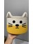 Kedi Figürlü El Yapımı Örgü Sepet – %100 Pamuk Oyuncak ve Dekoratif Sepeti (22X16 Cm, Sarı-Beyaz) 3